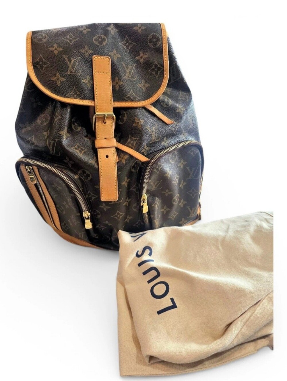 Louis Vuitton Monogram Canvas Brown Backpack with Tan Trim